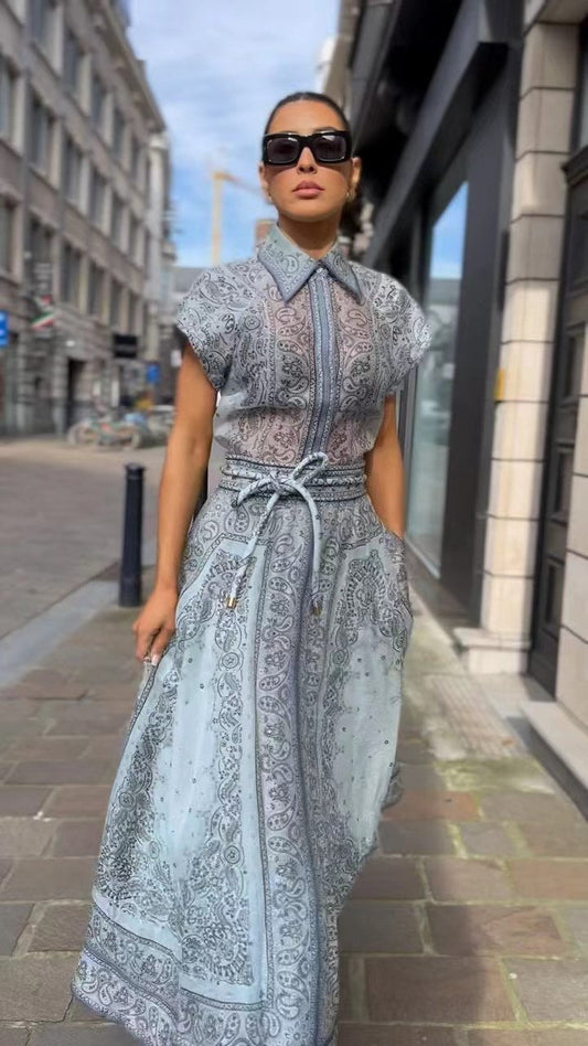 Autumn and Winter New Catwalk Print Positioning Two-Piece Set