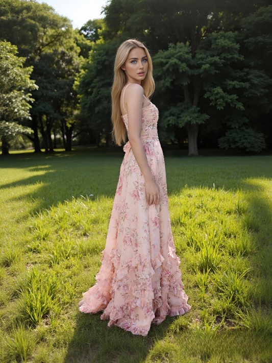 The Scarlette Dress in Peach Tapestry ll