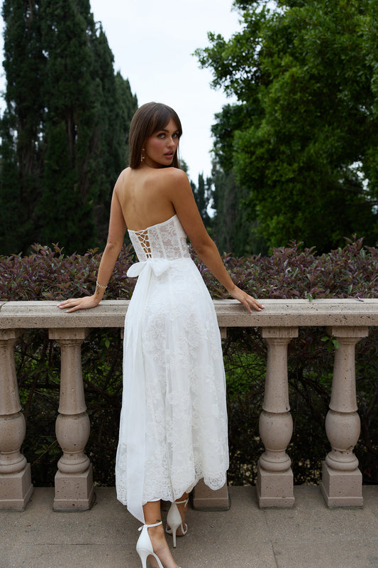 The Hazel Dress in White Chantilly Lace