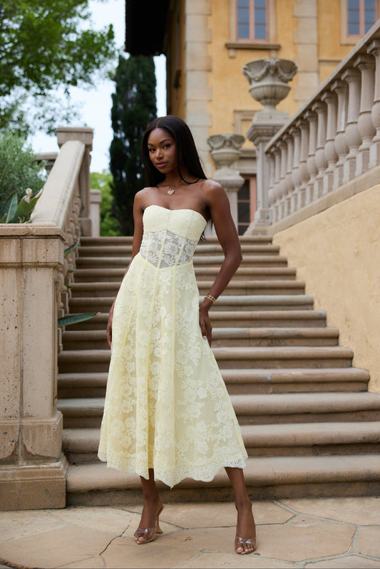 The Hazel Dress in Transparent Yellow Lace