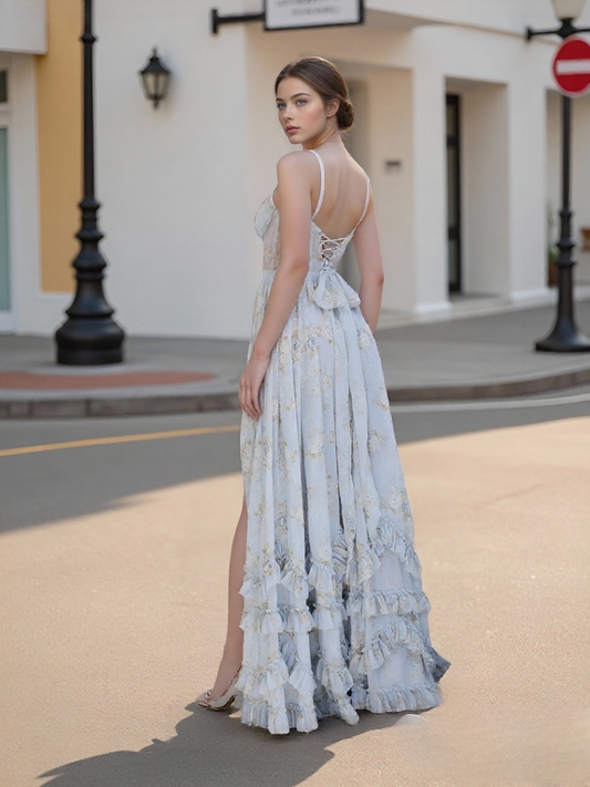 The Carmen Dress in Victorian Blue Roses ll