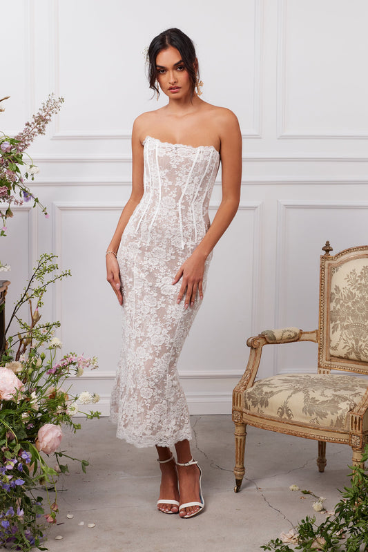 The Capulet Dress in White Chantilly Lace