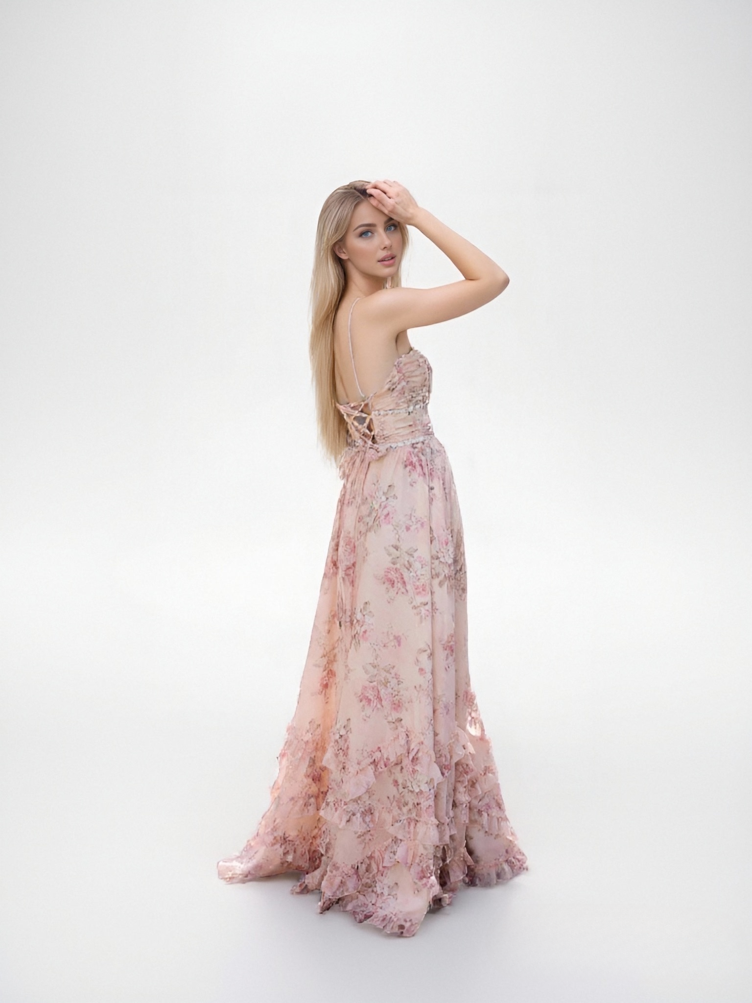 The Scarlette Dress in Peach Tapestry ll