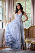 The Carmen Dress in Blue Tapestry Rose