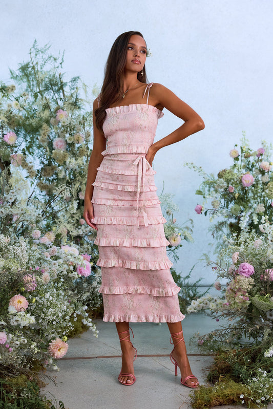 The Lily Dress in Light Pink Tapestry Rose