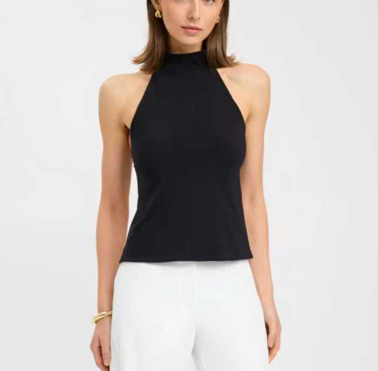 New Design Sense Sleeveless Shirt Women's Niche Wear Beauty Shoulder French Style Halterneck Vest Women's Top