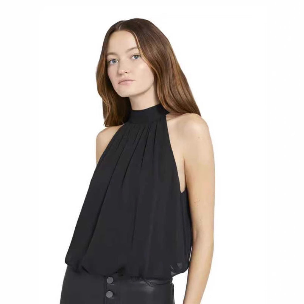 New Design Sense Sleeveless Shirt Women's Niche Wear Beauty Shoulder French Style Halterneck Vest Women's Top