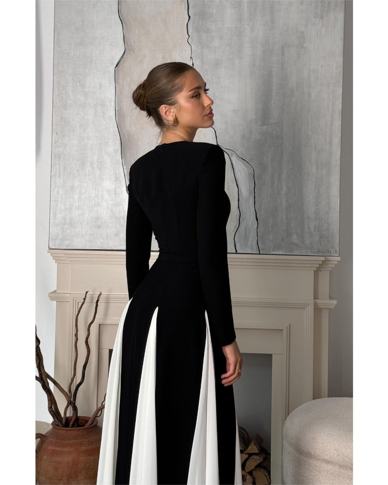 sexy black and white patchwork dress