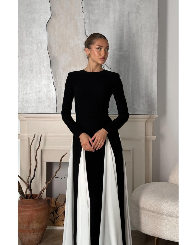 sexy black and white patchwork dress