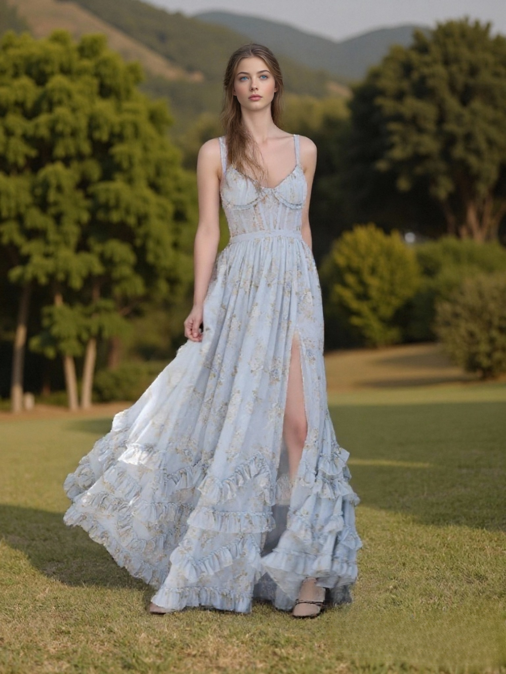 The Carmen Dress in Victorian Blue Roses ll