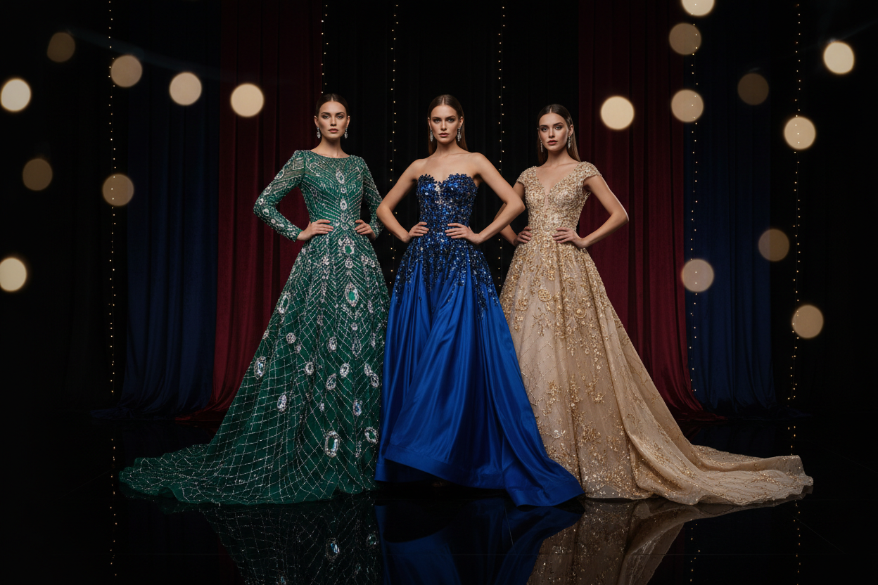 H1: Eveningwear & Embellished Dresses

Sub: Beading • Sequins • Partywear • Made-to-Order

Buttons: Explore Collection / Download Catalog